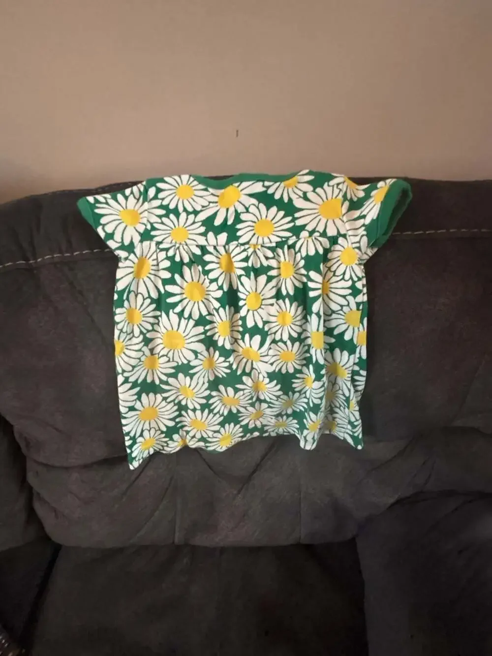 Hanna Andersson Baby Girl Green Daisy Print Short Sleeve Smock Top 12-18 Months